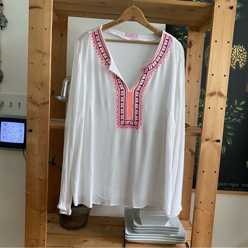 Lilly Pulitzer Resort White Pink Blue Orange Embroidered Dahle Tunic Top Medium - Picture 3 of 12